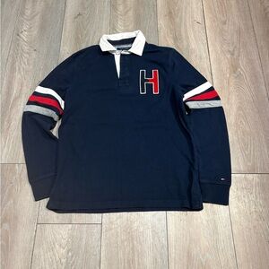 Vintage Men’s Tommy Hilfiger Navy Blue Rugby Polo Long Sleeve Size Small